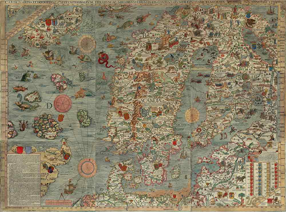 Carta Marina mit den Wikingerreichen, von Olaus Magnus, 1539