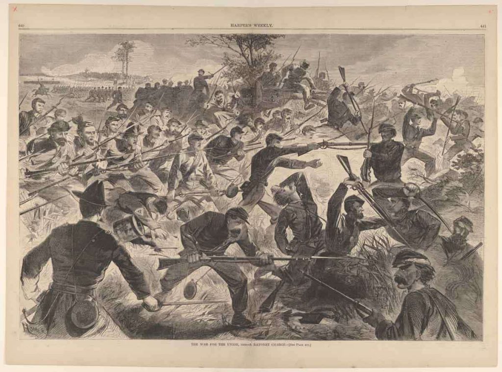 Eine Zeichnung eines Bajonettangriffs der Union für Harper’s Weekly