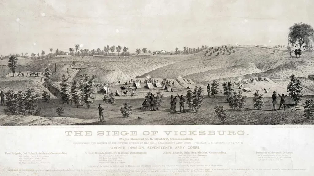Die Belagerung von Vicksburg. A.E. Mathews, Middleton Strobridge, & Co. Lith., ca. 1870er