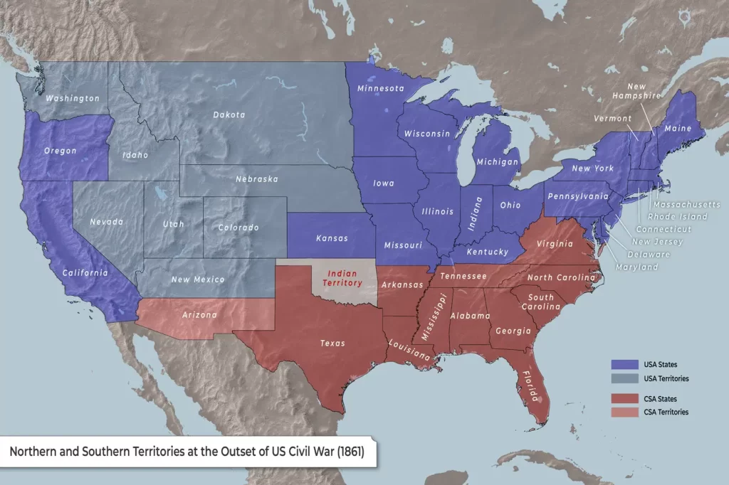 Karte: Beginn des Amerikanischen Bürgerkriegs (1861)