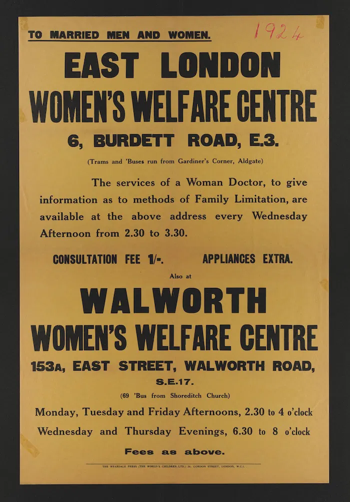 Poster des East London Women’s Welfare Centre, 1924