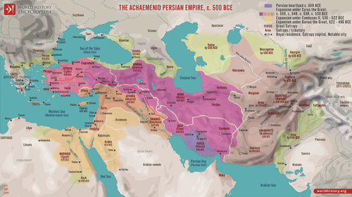 Map of the Achaemenid Persian Empire c. 500 BCE (by Simeon Netchev, CC BY-NC-ND)