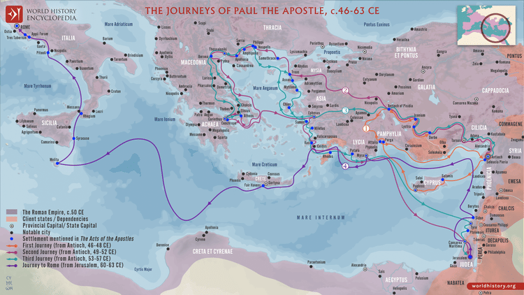Map of the Journeys of Paul the Apostle, c. 46-63 CE
